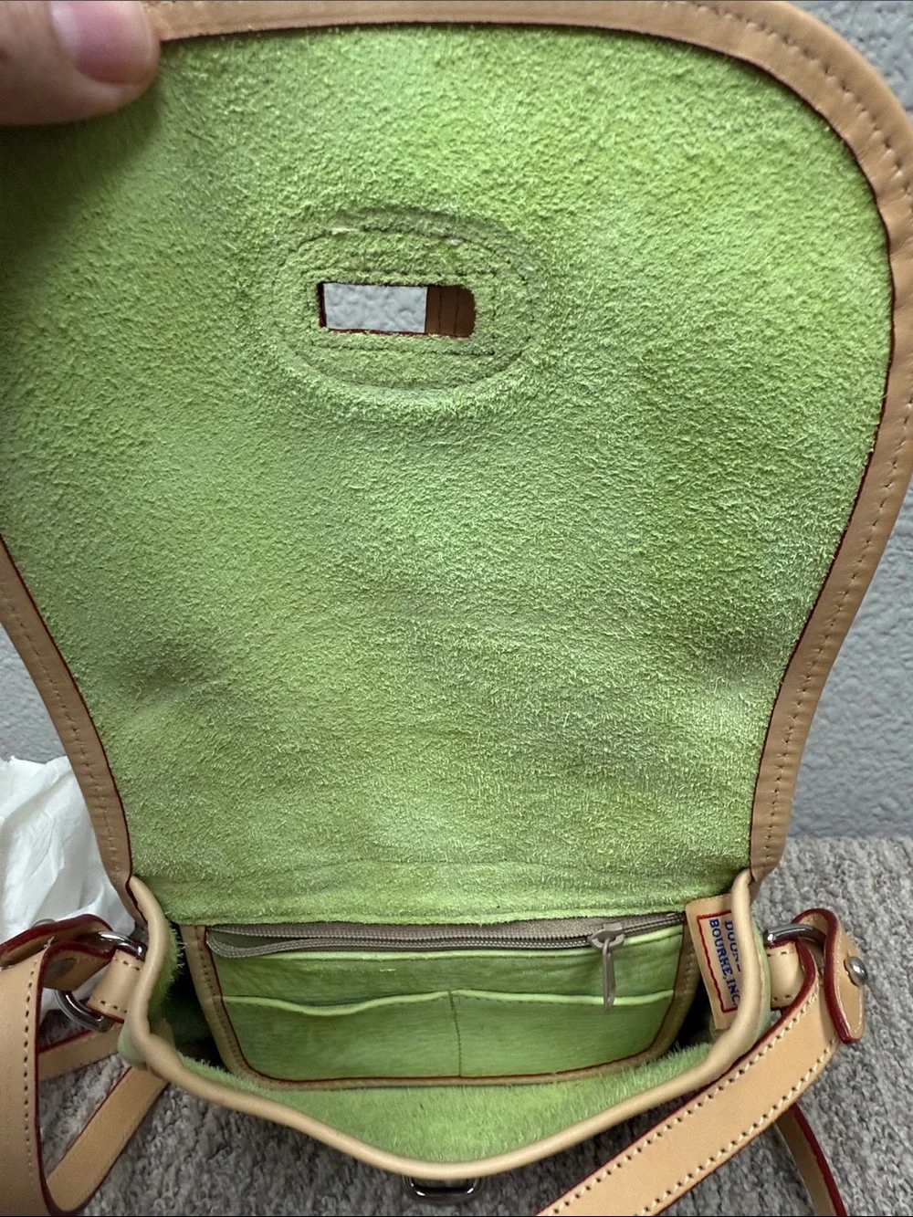 Rare Dooney & Bourke Nubuck/Suede Lime Green & Tan Leather Saddle BagCrossbody